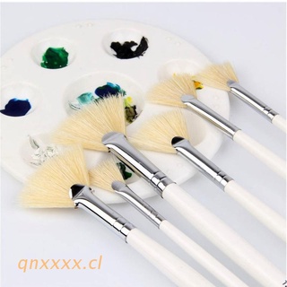 qnxxxx 12.6'' Set 6 Fan Brush Pig Hair Pen Wooden Handle for Oil Water Painting Gouache