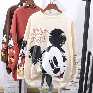 Disney-suéter con estampado de Mickey Mouse para mujer, Jersey holgado con cuello redondo, ropa de otoño e invierno (1)