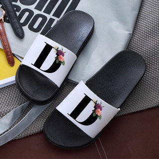 letras impresas mujeres zapatillas de dibujos animados zapatillas de verano sandalias antideslizantes planas zapatos de playa niñas baño chancla interior zapatilla
