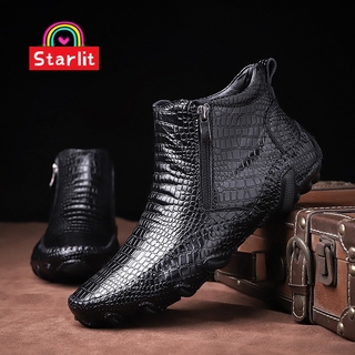 Starlit gran tamaño 38~47 hombres botas de cocodrilo zapatos Vintage inglés fresco guapo cuero de vaca cómodo