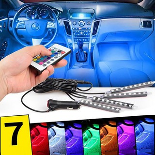 4X 9LED Control remoto RGB Interior del coche piso atmósfera tira de luz herramienta de coche