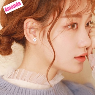 Nueva Flor clip para mujer versión Coreana pequeña Flor Rosa Diamante perforado aretes dulces joyería—BESLA Amanda (3)