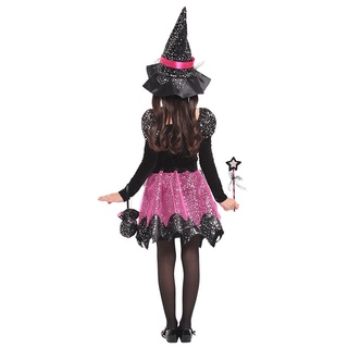 Niños disfraz de Halloween bruja mago sombrero conjunto brillante magia linda chica Cosplay fiesta varitas mágicas mago traje disfraces para juego de rol