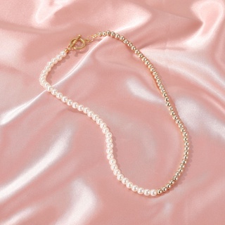 Z ｜Collar de perlas de costura con cuentas para mujer, hebilla OT, cadena de clavícula de estilo kpop europeo y americano (11)