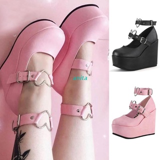 Hormiga Mujer Dulce Arco Redondo Dedo Del Pie Lolita Gótico Plataforma Vestido Bombas Zapatos (1)