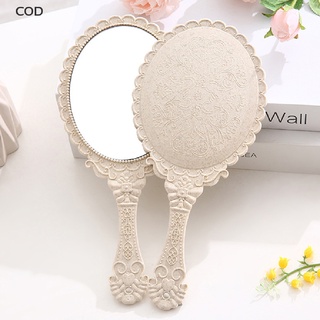 [cod] vintage tallado de mano espejo de tocador maquillaje espejo mano espejo mango cosmético caliente