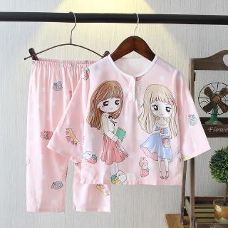 Pijamas de niña: verano ropa infantil niñas lindo dibujos animados impresión aire acondicionado ropa de hogar manga larga ropa de dormir (1)