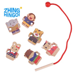 juguetes de madera diy juguete de dibujos animados animal enhebrado cuentas de madera juguete montessori educativo para niños