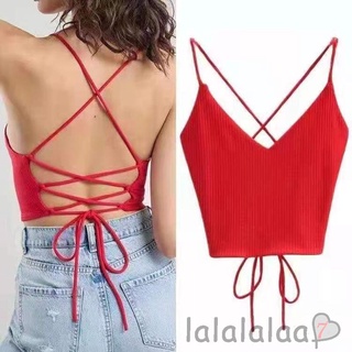 Laa7-tops Sexy sin espalda con cordones sin mangas para mujeres/Tops con cuello en V