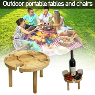 atianyi - mesa de vino plegable de madera para vino, portátil, mesa de picnic con estaca para picnic al aire libre, camping, playa