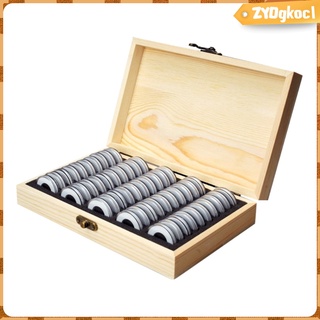 caja de almacenamiento de monedas de madera premium para 50 monedas conmemorativas, soporte para monedas, elegante y clásico