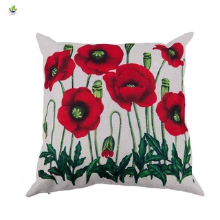 encantadora hermosa pintura al óleo rojo amapola flores regalo aniversario día presente lino algodón hogar decorativo funda de almohada funda de cojín cuadrada 18 pulgadas x18 pulgadas: rojo + verde