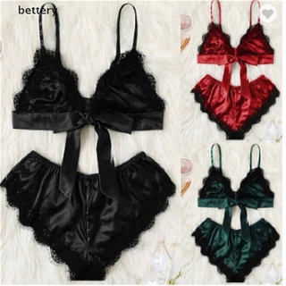 [Bettery] Underwear Sleepwear Sets Lenceria Sling Bra Set Sexy Satin Lace Lingerie