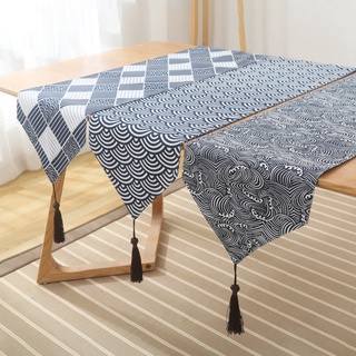 Estilo camino de mesa cuadrícula lino algodón mantel boda fiesta decoración de mesa borla TV gabinete cubierta