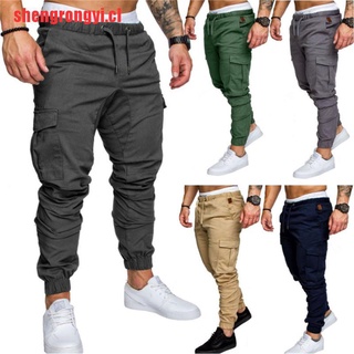 [shengrongyi] pantalones de carga casuales para hombre, tallas grandes, pantalones deportivos, ajuste