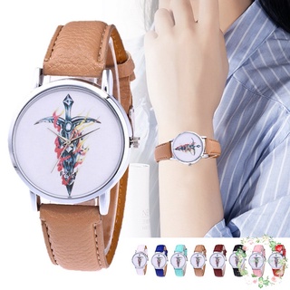 Reloj de pulsera de cuarzo con esfera redonda ajustable de cuero PU para mujer