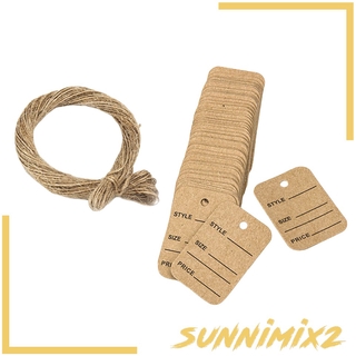 [SUNNIMIX2] paquete de 100 etiquetas de papel Kraft con cuerdas de yute, etiquetas de escritura, etiqueta de tamaño de precio (2)
