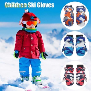 WOOLLEY Windproof Warm Mitts Winter Gloves Skiing Mittens Snow Snowboard Camouflage Green Outdoor Children Kids Skating Thicken/Multicolor