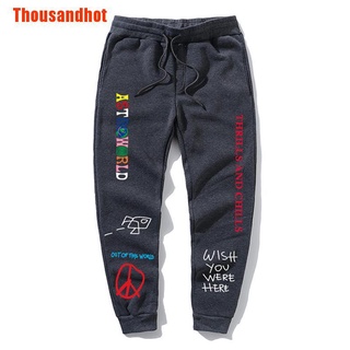 [Thousandhot] Pantalones hombres mujeres carta impreso pantalones de Jogging Hip Hop Streetwear hombres pantalones de chándal pantalones