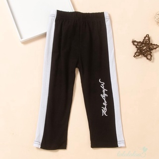 Ll5-Kids pantalones, niñas patrón bordado alta cintura elástica larga pantalones deportivos para el verano, negro, 1-6 años