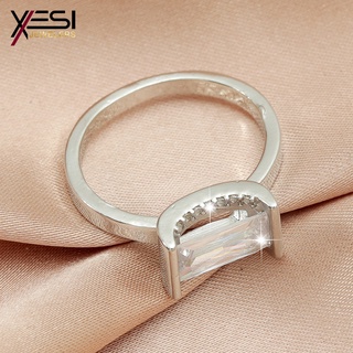 XESI Anillo de circonita de cobre de metal coreano femenino, anillo geométrico cuadrado de diamantes de personalidad de moda, boda, joyería de fiesta (2)