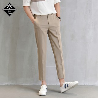 Coreano traje pantalones Slack Stretch Casual kasut recto Capri pantalones Chinos elásticos para hombres (4)