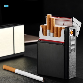 Caja de cigarrillos portátil con encendedores a prueba de viento USB recargable fumar cigarrillos caja titular encendedor regalo (7)