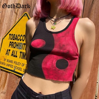 Goth Dark Mall Gótico Harajuku Grunge Mujeres Tank Tops Punk Estética Emo Alt Ropa Bodycon Color Coincidencia Streetwear Crop Chaleco