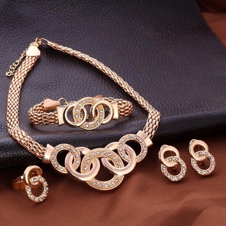 Collar clásico de cristal de lujo pendientes de pulsera anillo conjunto de diamantes de imitación joyería señoras fiesta (6)