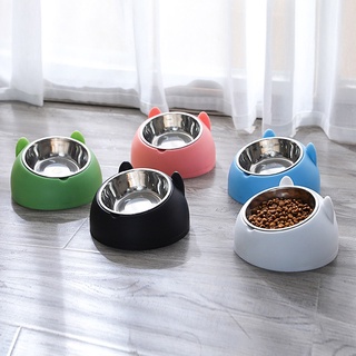 Cute Cat and Dog Bowl Protection Cervical Vertebra 15 Degree Oblique Mouth Pet Stainless Steel Food Bowls