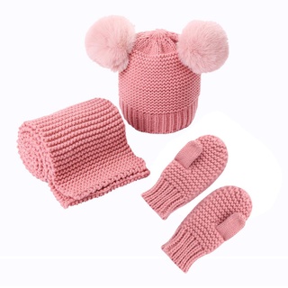 Y&L ❥Conjunto de disfraces de tres piezas para niños, gorra de Color sólido, bufanda larga, guantes, rosa, gris, Beige, blanco, negro