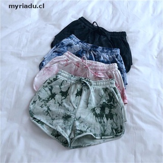 MYIDU Short Women Tie Dye Side-slit Lacing Trousers Joggers Printed Causal Bottoms New .