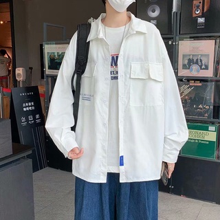 Los hombres de mezclilla Chamarra--blanco camisa hombre de grado alto han edición relajada joker edad temporada de manga larga camisa ins moda guapo (1)