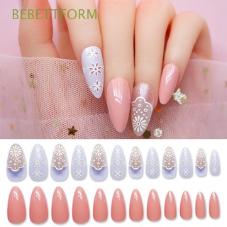 BEBETTFORM 24pcs Women Beauty Almond Full Cover Butterfly False Nails Detachable Fake Nail Tips MAanicure Dargon Design Love Heart (1)