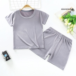 Nice_2 unids/Set bebé camiseta Kit cuello redondo absorción de sudor amigable con la piel niños Unisex Tops pantalones traje para verano (8)