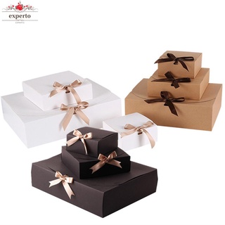 EXPERTOUS 5pcs Multi Size Cardboard Package Jewelry Candy Storage Square Kraft Paper Box Cloth T-Shirt Scarf Pack Wedding Event DIY Craft Boxes with Ribbons Party Supplies Gift Wrapping/Multicolor