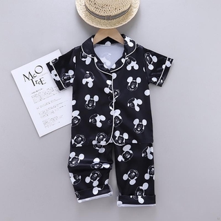 iu verano bebé niños niñas niños mickey mouse impresión ropa de dormir conjunto de manga corta blusa tops pantalones largos (1)