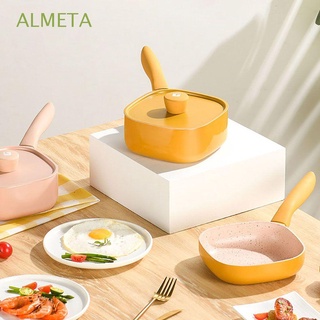 ALMETA Creative Non-stick Pot with Long Handle Cookware Milk Pan Making Breakfast Baby Food Making Kitchen Supplies Omelette Pan Soup Pot Square Frying Pan/Multicolor