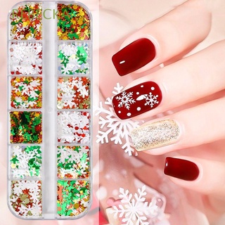 REBECKA Girls Christmas Nail Art Sequins Women DIY Nail Jewelry 3D Nail Art Decorations Star Colorful Snowflake Manicure Accessories Confetti Xmas Tree Laser Nail Art Patch
