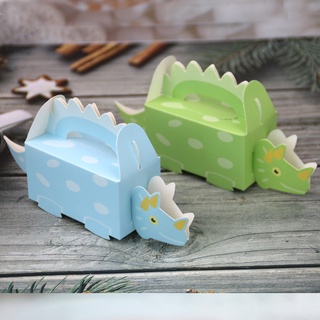 5pcs Dinosaurio Fiesta Azul Verde Caja De Galletas Bebé Ducha Caramelo Tratar Niños Cajas De Papel De Cumpleaños Para Embalaje