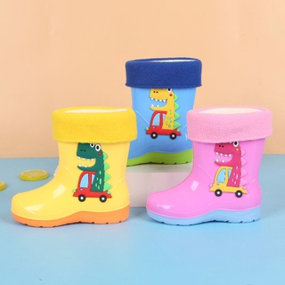 Botas de lluvia para niños lindo dinosaurio antideslizante cómodo jardín de infantes niños y niñas de felpa de doble púrpura [dgsjljx.my9.25] (8)