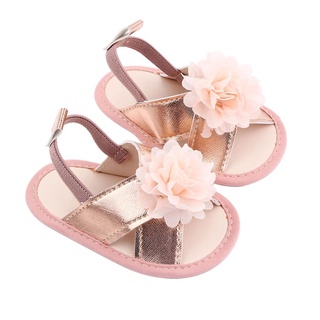 ✲Aw✡Sandalias de bebé niñas con flor, suela suave antideslizante verano zapatos planos bebé primeros pasos (1)