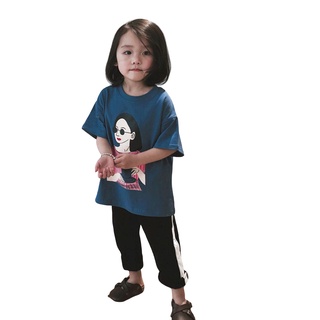 Mu♫-Camiseta de manga corta para bebés/niñas/ropa suelta de verano con estampado de cuello redondo/Tops casuales para niños (3)