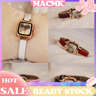 macmk reloj de pulsera de cuarzo analógico de esfera cuadrada con correa de cuero sintético delgado para mujer