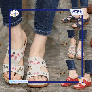 bordado ortopédico cómodo flip flop sandalias dedo del pie abierto verano al aire libre zapatillas cuñas zapatillas para las mujeres