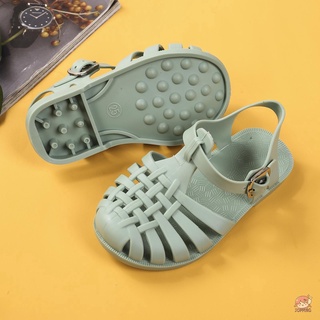 Jop7-Kids sandalias planas, verano de Color sólido hueco zapatos de caminar calzado para niñas niños (6)