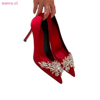 zapatos de boda rojo tacones altos de las mujeres tacones de aguja 2021 primavera y otoño nuevo francés puntiagudo único zapatos de las mujeres zapatos de boda zapatos de novia