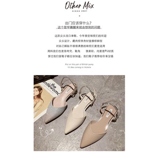 Sandalias con tiras de diamantes de imitación para mujer2021Nuevos zapatos planos de tacón grueso medio puntiagudos a la moda con tacones altos de verano (6)
