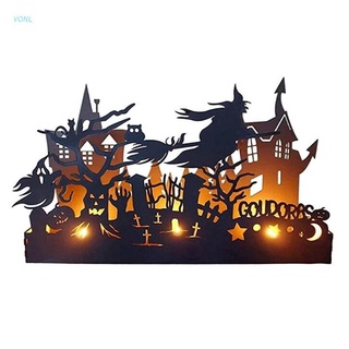 Vonl portavelas de Halloween fantasma calabaza bruja silueta vela titular de Halloween