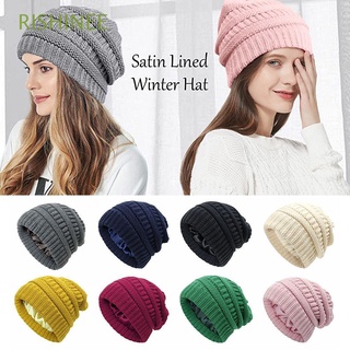 RISHINEE Soft Slouchy Beanie Hat Thick Warm Hat Winter Hats for Women Stretch Men & Women Knit Hat Chunky Cable Satin Lined/Multicolor